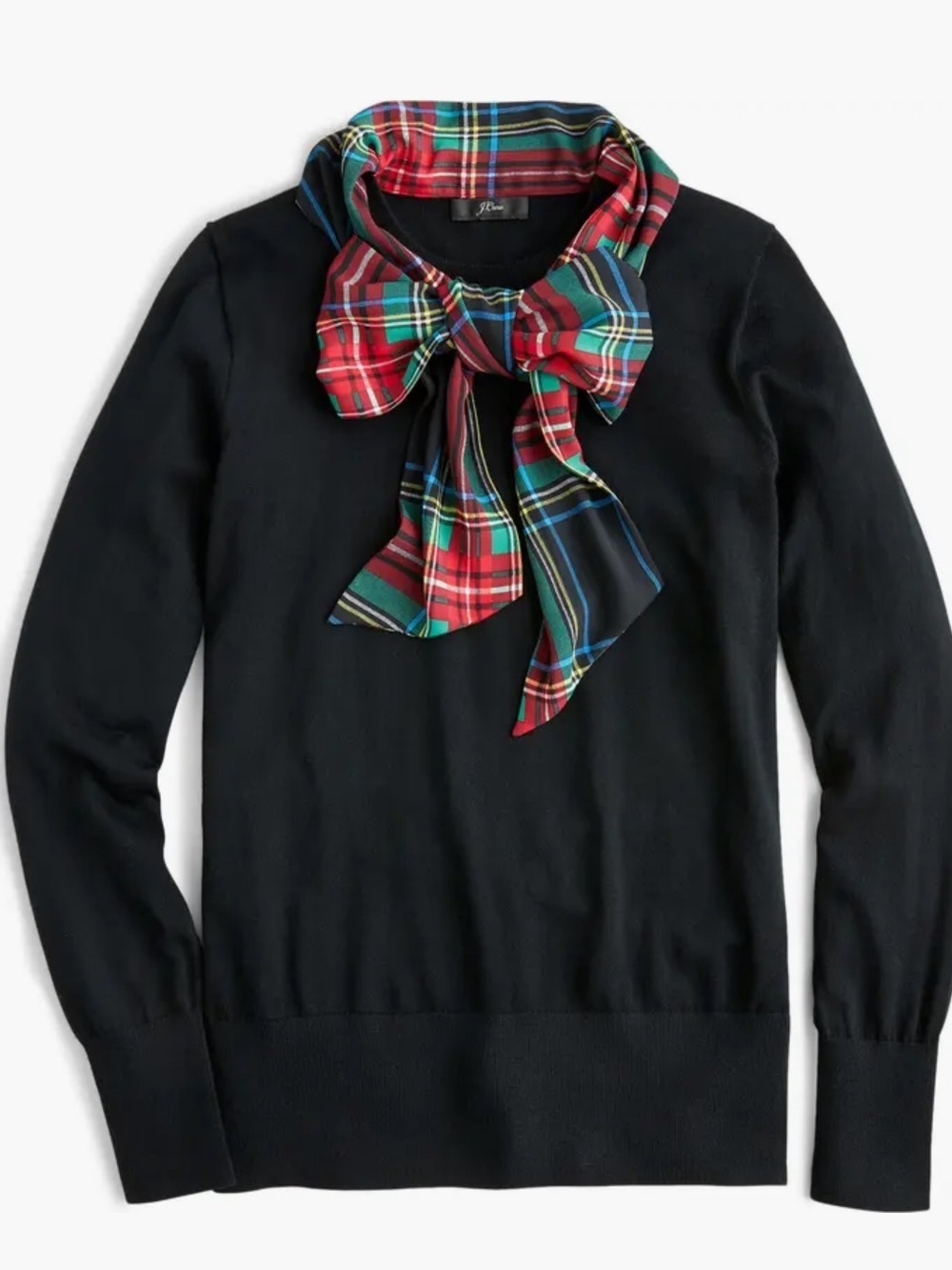 J. Crew Merino Wool Navy Blue Mockneck Sweater Tartan Plaid Scarf Tie womens XS